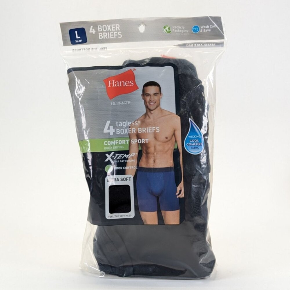 Hanes Mens Large Boxer Briefs 4-Pack Tagless Comfort Soft Underwear